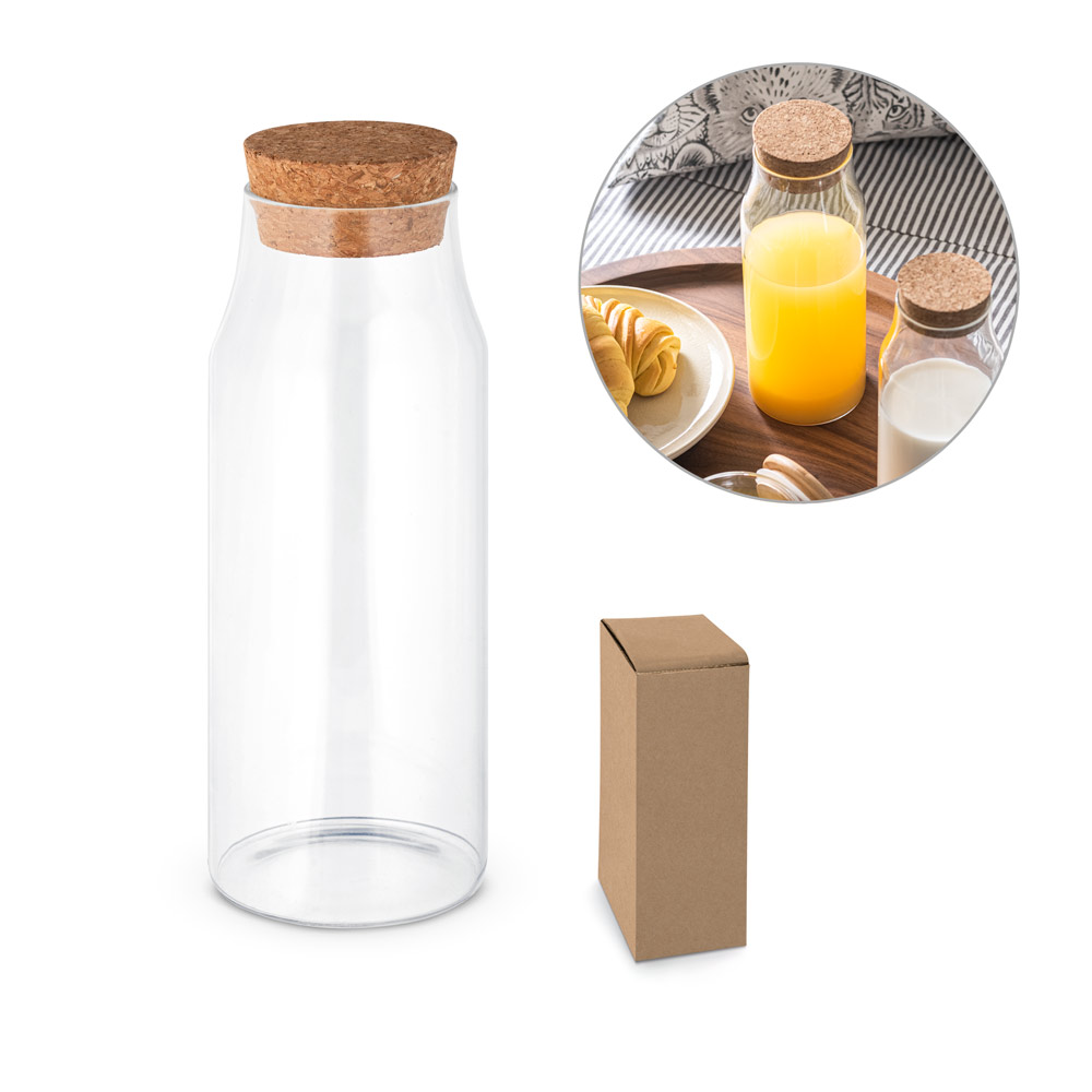 Garrafa em vidro borosilicato com tampa em cortiça 1 L