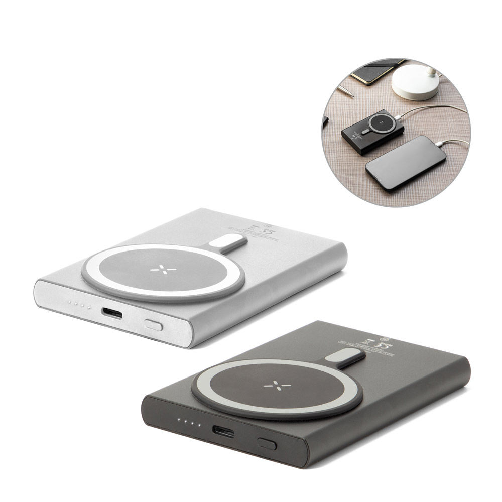 Bateria portátil magnética com carregamento super-rápido em alumínio reciclado e ABS reciclado (5'000 mAh)